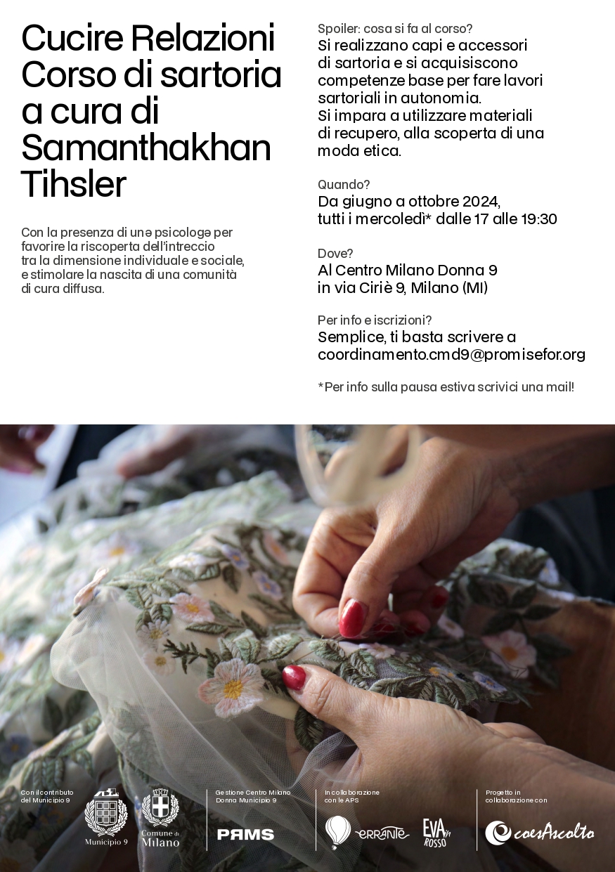 “Cucire relazioni”, corso di sartoria di Samanthakhan Tihsler